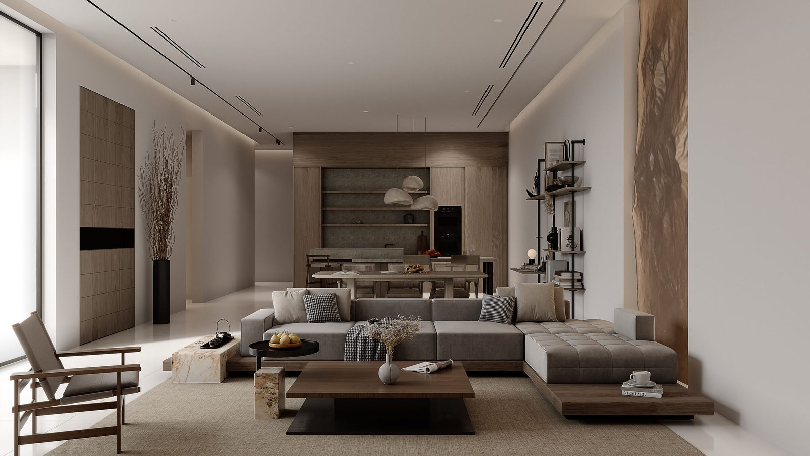 Luxury villa interior Kuwait — ZNSO Architects Osama Residence living room with marble and wood finishes